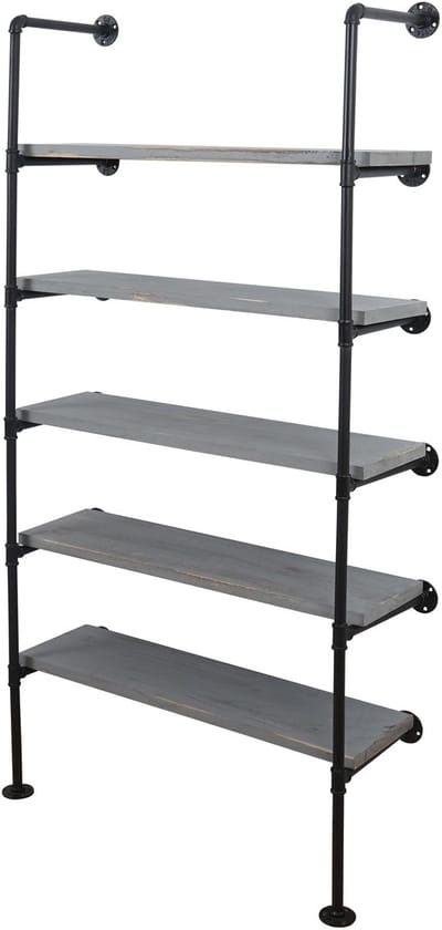 Staande plank MCW-C45, woonkamer plank boekenplank opbergrek, industrieel ontwerp hout metaal, 165x80x28cm ~ grijs