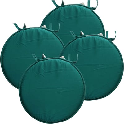 Stof Textile Home stoelkussens - 4x - emerald groen - D40 x H3 cm - voor binnen - touwtjes sluiting - zitkussens plat - rond
