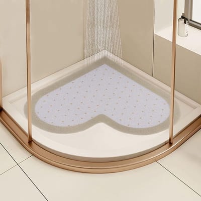 Dailygoods- Hoekdouchemat Antislip - Schimmelbestendig - 60 x 60 cm - Douchematten - Sneldrogend - Kaki/Wit - Badmat