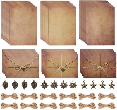 Handgeschreven liefdesbrief met vintage enveloppen en briefpapier - Briefpapier voor een bekentenis, vintage enveloppen - 12 enveloppen, 24 vellen briefpapier, 12 rietjesbinders, 12 metalen hangers - Briefpapier en enveloppen - Druk je gevoelens uit