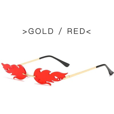 Lunettes de soleil Flamme Femme Lunettes de soleil tendance sans monture Nouveauté Montures métalliques Protection UV 400 Lunettes de soleil Cosplay Fête Streetwear Lunettes pour les yeux red