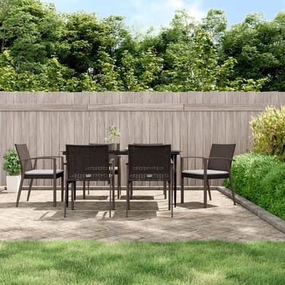 vidaXL - 7-delige - Tuinset - met - kussens - poly - rattan - en - staal