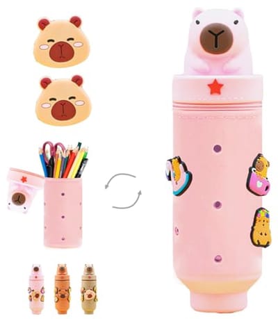 2-in-1 Etui van Zachte Siliconen voor Pennen en Houders - Roze Dieren Design