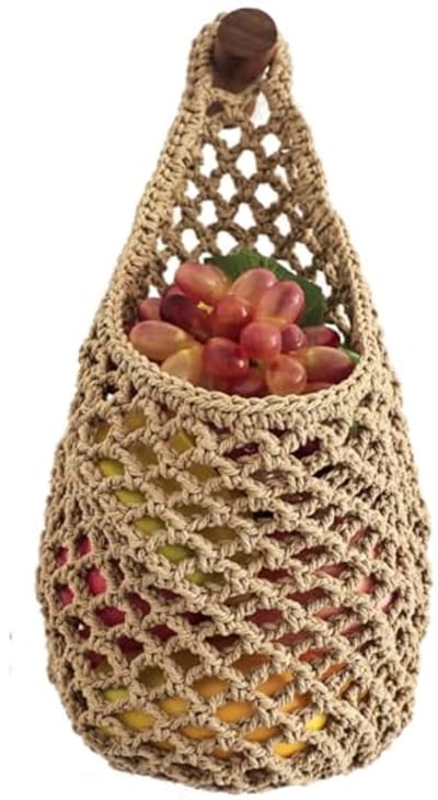 Grote handgeweven nettas van katoen, opbergtas voor fruitspeelgoed, wandhanger, 36 x 28 cm