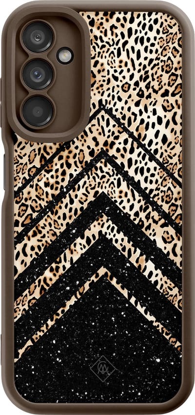 Casimoda® hoesje - Geschikt voor Samsung Galaxy A14 5G - Luipaard Chevron - Zwart TPU Backcover - Luipaardprint - Bruin/beige