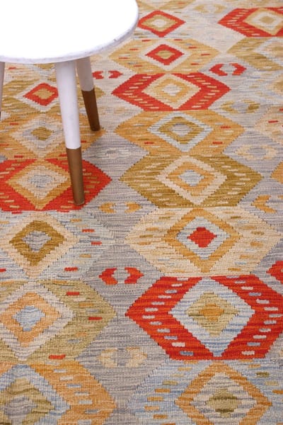 Kleurrijk Tapijt Laagpolig Handgeweven Wollen Vloerkleed - Koho Afghan Kelim 220x180 - 220x180cm- Modern - Woonkamer - Salon - Slaapkamer - Eetkamer