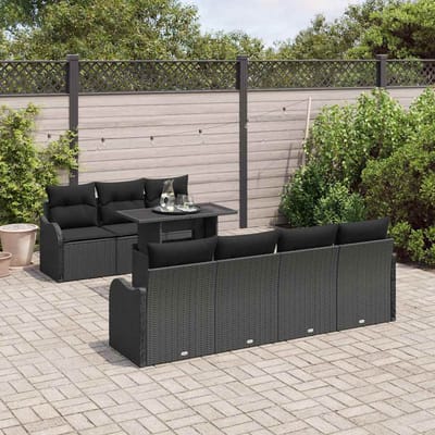 vidaXL - Tuinbank - Set - 8 - st - 7-Aantal - zitplaatsen - Zwart - Poly - Riet