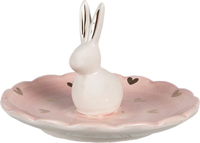 Clayre & Eef Schaaltje Konijn Ø 14x9 cm Roze Keramiek Hartjes