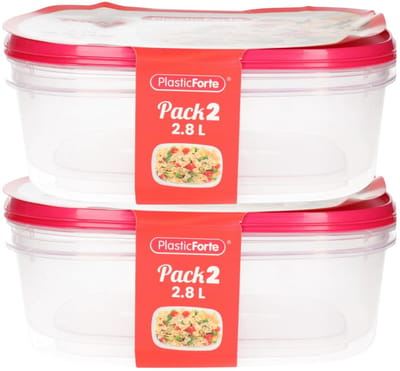 Plasticforte Vershoudbakjes - 4x stuks - 2.8 liter - herbruikbaar - transparant/roze - kunststof - magnetron - vriezer