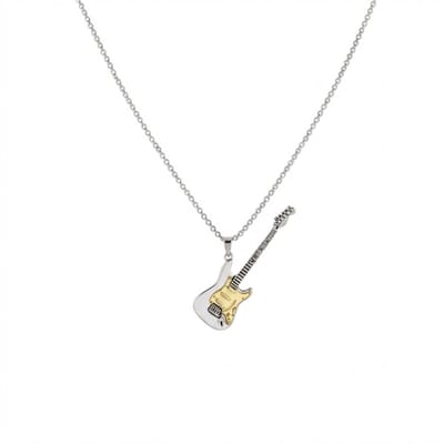 Zilverkleurige schakel ketting voor heren en dames met gitaarhanger in zilver- en goudtinten