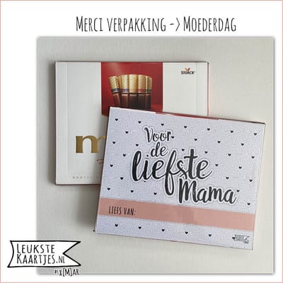 Kaartkadootje Merci -> Moederdag – No:06 (Merci Chocolade - Voor de Liefste Mama - Hartjes-ruit-dots-Zwart/Wit) - LeuksteKaartjes.nl by xMar