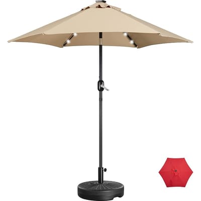 Yaheetech Solar Parasol Ø 230 cm met Vulbare Voet - Beige - Tuinparasol met 18 LED-lampjes, Slinger en Kantelfunctie