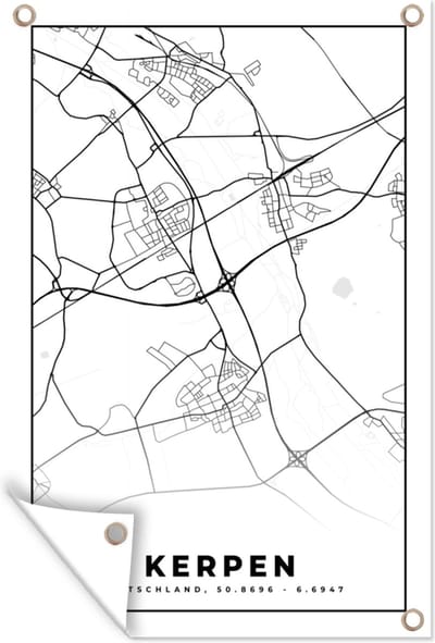 Muurdecoratie Kerpen - Plattegrond - Kaart - Stadskaart - 120x180 cm - Tuinposter - Tuindoek