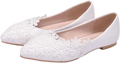 Platte bruidsschoenen voor dames - Witte hakken, comfortabele avond- en vrijetijdsschoenen met kant