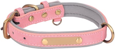 1 stuk Hondenhalsband, verkrijgbaar in verschillende maten en kleuren, echt, stevig, comfortabel, zachte binnenvoering met contrasterend kleurdesign, Roze,L