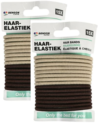 Benson Care Haar elastiekjes - set 60x - bruin/beige - zonder metaal - D5 cm