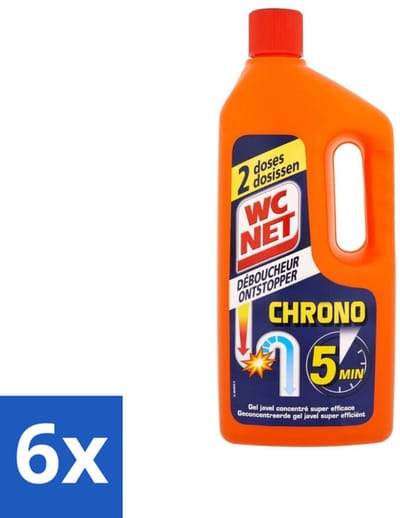 WC Net - Ontstopper - Gel - Werkt Binnen 5 Minuten - 2 Dosissen - 1 Liter - Voordeelverpakking - 6 stuks