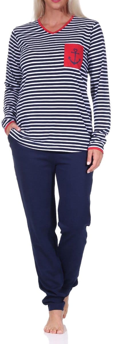 Damespyjama in maritieme streeplook en anker als motief - ook in oversized