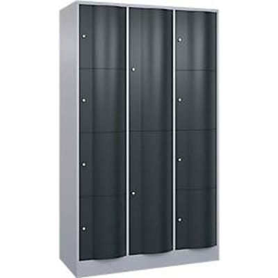 C+P Resisto combi lockerkast, 3 vakken, 12 vakken, B 1148 x D 540 x H 1950 mm, blank aluminium/antraciet grijs