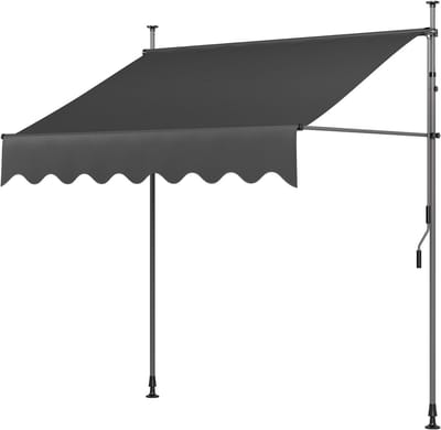 Balkon Zonnescherm - Luifel - Balkon Parasol - Zonneluifel - Uittrekbaar - 250x120 cm - Zonwering Zonder Boren met UV50+ Bescherming en Handslinger - Grijs
