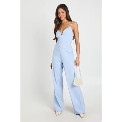 boohoo Dames Jumpsuit Met Hartvormige Halslijn En Wijde Pijpen | Pastelblauw | Maat: 36