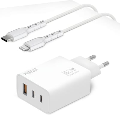 Usb adapter 3 poorten 65w + Lightning kabel 1m - Oplader / snellader geschikt voor iPhone / iPad / AirPods / MacBook - 65w oplader laptop usb C