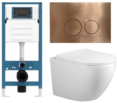 FugaFlow Eccelente Press Toiletset - 48.5x36x32cm - diepspoel - spoelrandloos - inbouwreservoir - softclose - quickrelease - toiletzitting - koperen metalen bedieningsplaat - ronde knoppen - wit