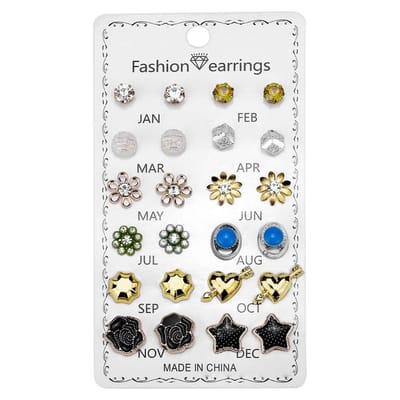 Fako Bijoux® - 12 Paar Oorbellen Op Kaart - Steker - Mix - 12 Paar - Jaarkaart - Love