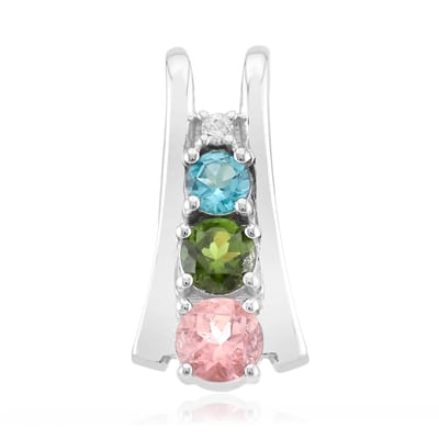 Cavill - Elegante Hanger 925 Sterling Zilver Palladium - Rond Geslepen Braziliaanse Roze & Groene Toermalijn 0,45 ct - Veelzijdige Sieraden