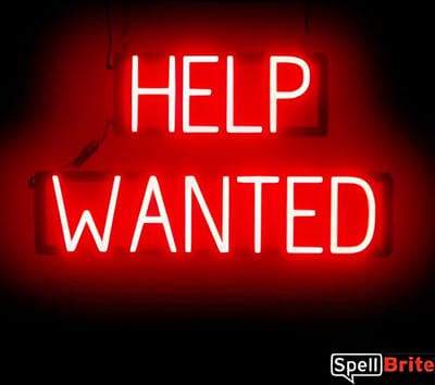 HELP WANTED - Lichtreclame Neon LED bord verlicht | SpellBrite | 69 x 38 cm | 6 Dimstanden - 8 Lichtanimaties | Reclamebord neon verlichting