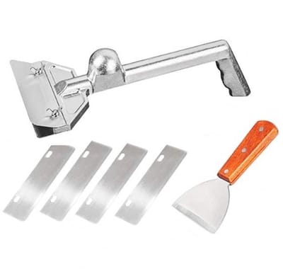 Dailygoods- Bakplaatschraper Ergonomische Handgreep - Grillschraper - Bakplaatschraperset - Vervangende Messen - Aluminiumlegering/Roestvrij Staal - Afmetingen 41x15x13cm