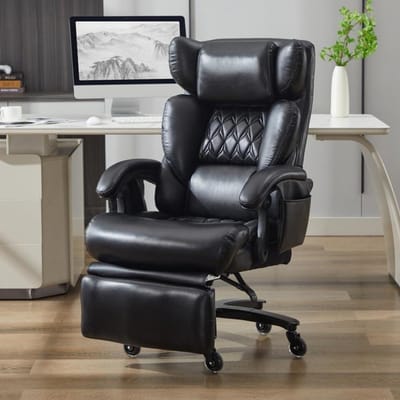 Ergonomische bureaustoel - Directiestoel met massage - Comfortabel werken - Verstelbare rugleuning en voetensteun - Tot 150 kg - Zwart