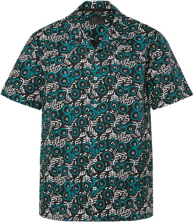 JP 1880 - Heren - jersey overhemd korte mouwen Cubaanse kraag all-over print - Diepzeeblauw - Maat 3XL