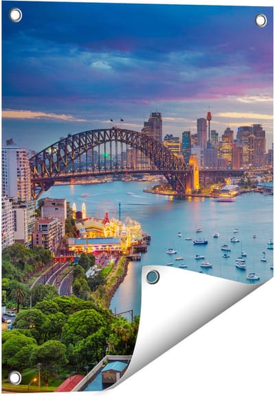 Gards Tuinposter Sydney Harbour Bridge in de Avond - 40x50 cm - Tuindoek - Tuindecoratie - Wanddecoratie buiten - Tuinschilderij