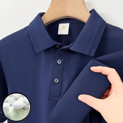 7A Ijszijde Kortemouw Naadloos Poloshirt voor Heren Zomer Effen Kleur Moerbeizijde Bamboevezel T-shirt M blue