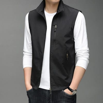 Lente en Herfst Nieuw Heren Stand-up Kraag Rits Vest Vest Vest Middelbare Leeftijd en Jong Casual Jas Dunne Vest 3XL