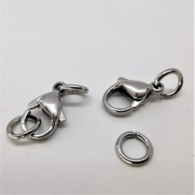 Karabijn sluiting 8 setje Zilverkleurig Roestvrij staal (RVS) , 12mm incl 2 open ring van 4 mm.