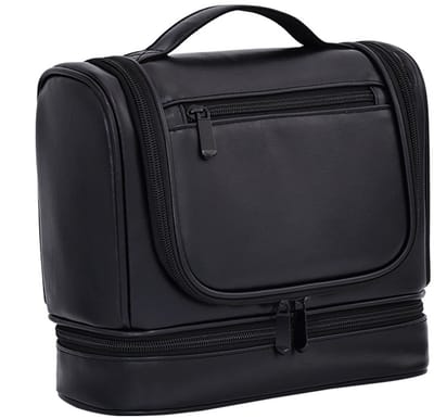 CenZ® Toilettas Ophangbaar, Toilettas, Toilettas Heren, Toilettas Mannen, Kunstleer Toilettas, Luxe, Reistas, Toilettas Man, Travel Bag, Travel Organizer, voor op Reis met Draaggreep en Haak, Verjaardag, Vaderdag, Valentijnsdag, PU Leer, ZWART