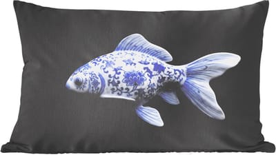 Sierkussens - Kussentjes Woonkamer - 60x40 cm - Porselein - Goudvis - Delfts - Blauw