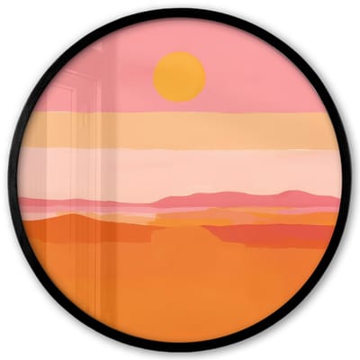 Poster in lijst Rond - Fotolijst 40x40 cm - Posters - Zon - Abstract - Landschap - Oranje - Ronde posterlijst zwart - Decoratie - Wanddecoratie woonkamer - Muurdecoratie slaapkamer