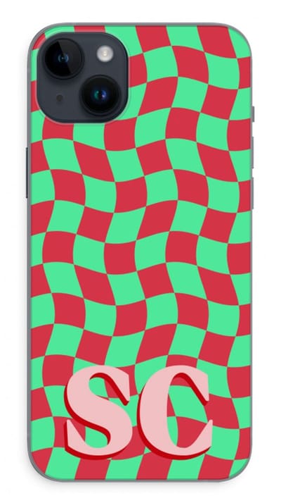 Gepersonaliseerd - Case Company® - Hoesje geschikt voor iPhone 14 Plus hoesje - Grid Monogram - Soft Cover Telefoonhoesje - Bescherming aan alle Kanten en Schermrand