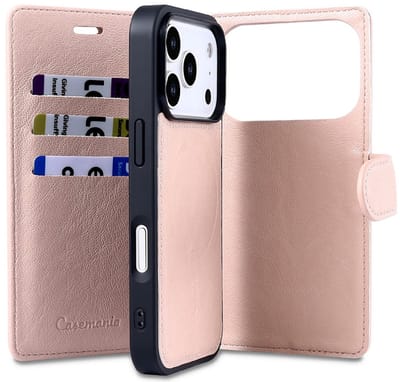 CaseMania Bookcase hoesje geschikt voor iPhone 17 Pro - Effen Roze - Kunstleer - Fine Grain PU Leather - 2in1 Magnetisch Uitneembaar Design - Compatible met MagSafe