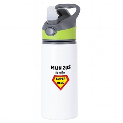 Hacebo® - mijn zus is mijn superheld waterfles met rietje groen - Zus - super zus - verjaardag - cadeautje voor zus - zus artikelen - kado - geschenk - water fles - 650ML