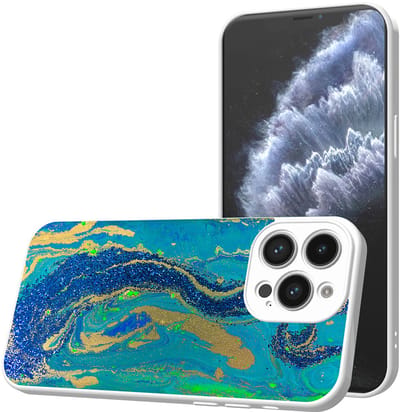 Smartphonica Telefoonhoesje Geschikt voor iPhone 11 Pro met Blauw Goud Marmer opdruk - TPU Back Cover Case Blue Gold Marble Design - Wit geschikt voor iPhone 11 Pro