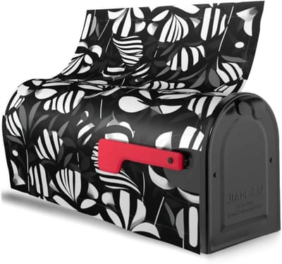 Brievenbus Cover - Postbak Bekleding - Buiten Decoratie - Magnetische Bevestiging - 46 x 53 cm - Zwart Wit Gestreepte Bloemen