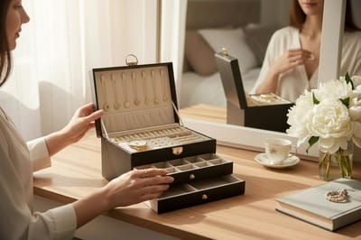 Dutchers® Sieradendoos - Juwelenkist - Juwelendoos - Vergrendelbare Sieradenbox met Sleutel - Sieradenkist - Sieradenhouder - Sieraden Opberger - Hologedoos Dames - Oorbellen Organiseren - 3-Laags - Zwart