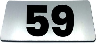 Nummerplaatje 59 - 80 x 50 x 1,6 mm - RVS-look geborsteld - Incl. 3M-tape | Nummerbordje - Deur en kamernummer - brievenbusnummers - Gratis verzending - 5 jaar garantie | Gratis Verzending