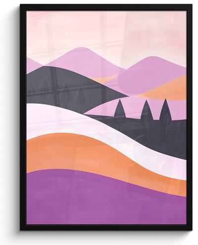 Poster in lijst - Fotolijst 50x70 cm - Posters - Abstract - Heuvels - Bomen - Groen - Posterlijst zwart - Decoratie - Wanddecoratie woonkamer - Muurdecoratie slaapkamer