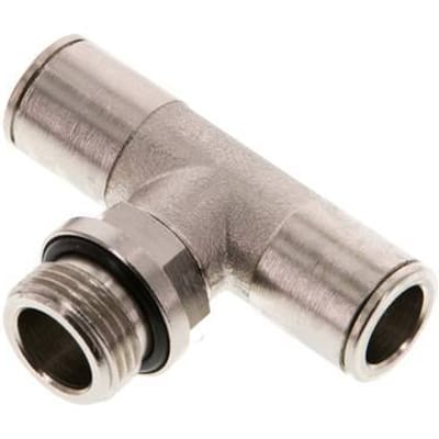 10mm x G3/8'' inline T-stuk Messing Insteekfitting Buitendraad Draaibaar NBR