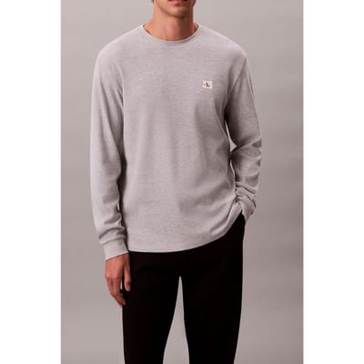 Calvin Klein Ls Waffle Badge Crew Neck Tee Heroic Grey Heather Size: XS | Long-Sleeved T-Shirts Outlet | Heren | Grijs